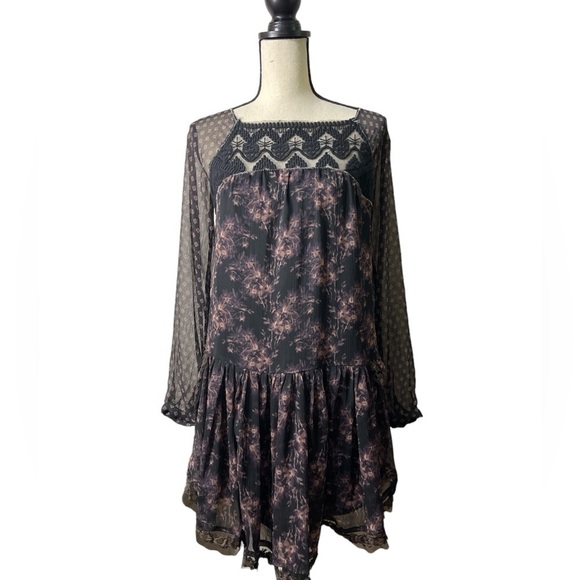 Free People Elsie Lace Chiffon Dress in Midnight Garden - XS Small - Picture 9 of 16